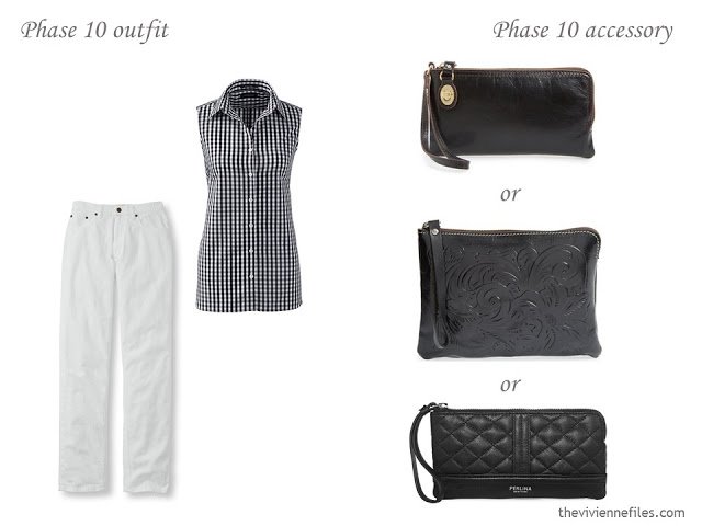 three choices of black wristlets to carry with a classic summer outfit