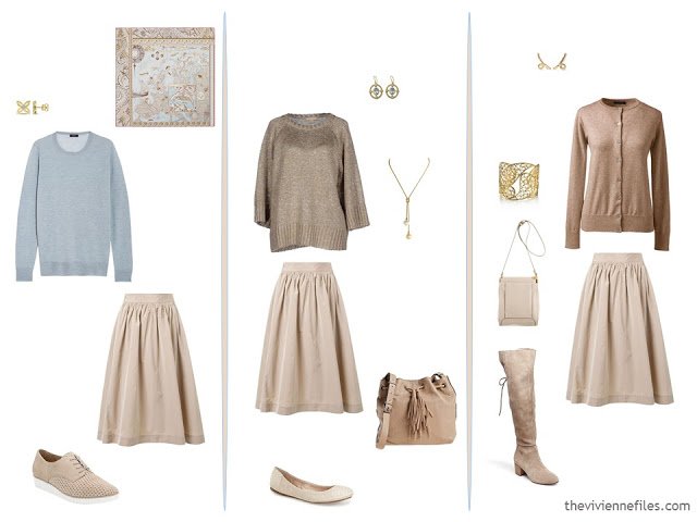 3 ways to wear a beige skirt