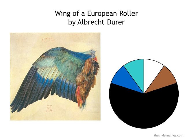 Wing of a European Roller by Albrecht Durer along with a color scheme drawn from the image