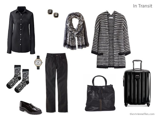 a black and white travel outfit