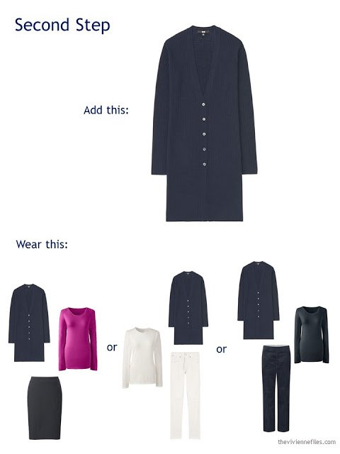 adding a navy cardigan to a travel capsule wardrobe