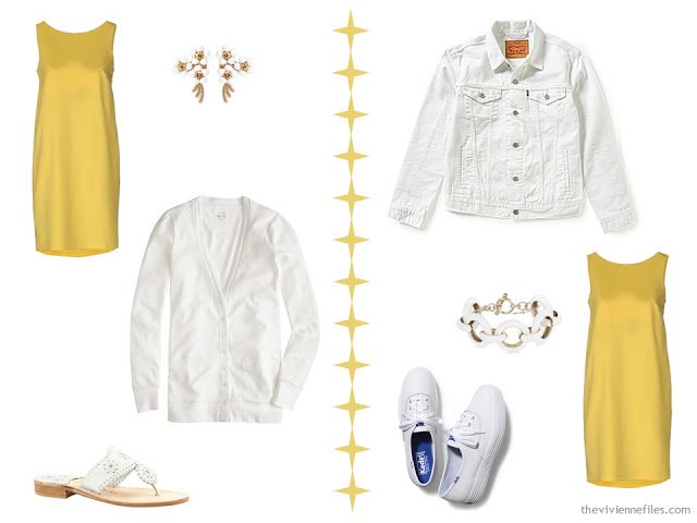 Two ways to wear a yellow dress with white