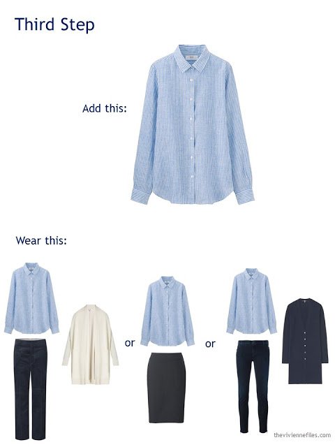 buying a light blue shirt to add to a travel capsule wardrobe