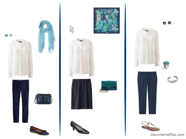 3 ways to wear a cream blouse with navy