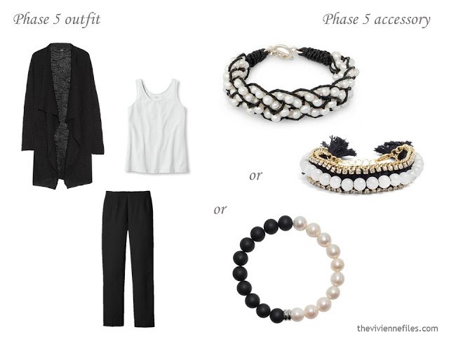 three pearl and black bracelets to wear with a class black and white outfit