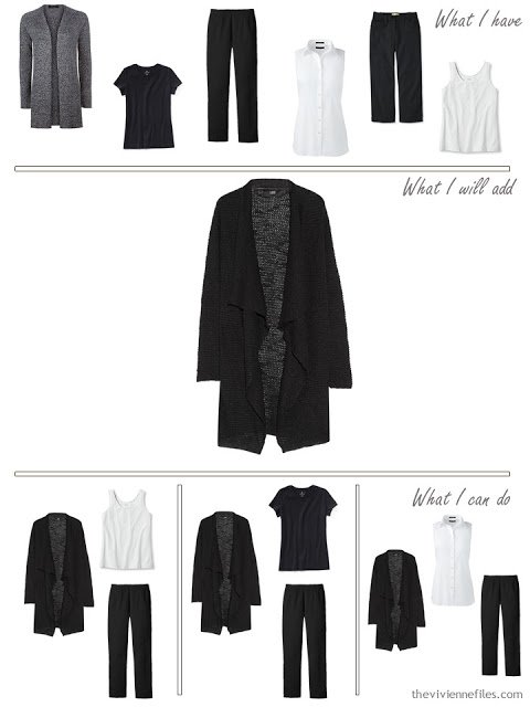 add a black cardigan to a travel capsule wardrobe