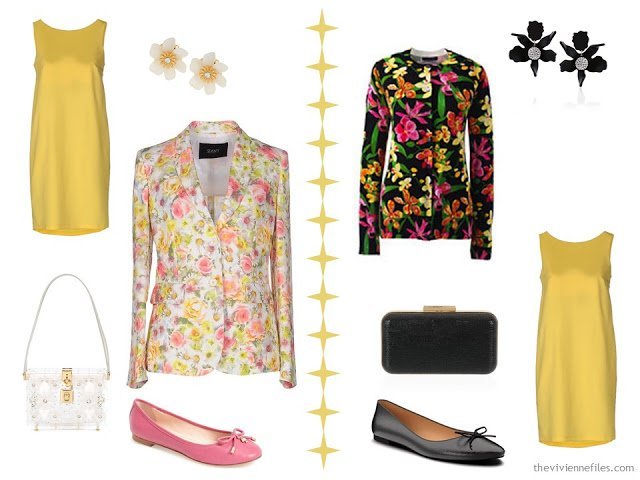 Two ways to wear a yellow dress with florals
