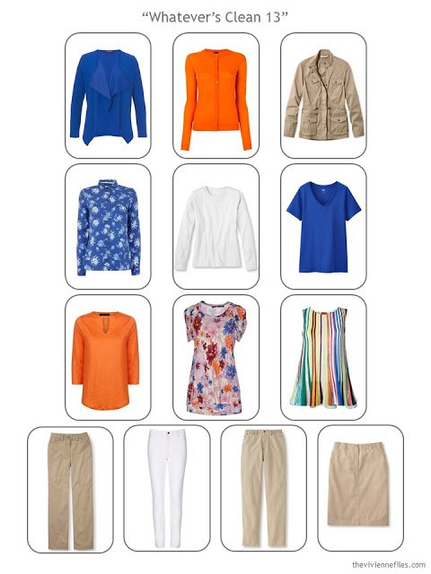 A Capsule Wardrobe in Beige, Bright Blue and Orange: From Travel Wardrobe to Whatever's Clean