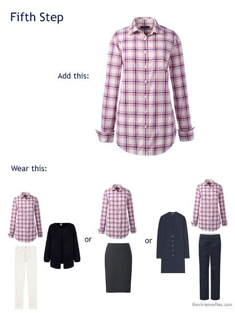 adding a pink plaid shirt to a travel capsule wardrobe