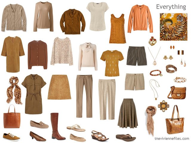 Capsule wardrobe in rust, beige, ivory and brown