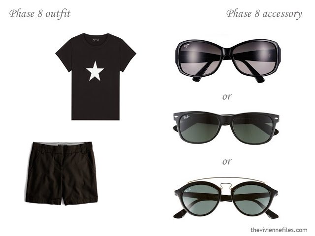 three choices of sunglasses to wear with a simple summer outfit