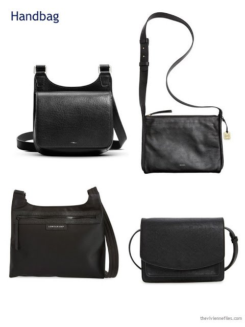 four black cross-body handbags