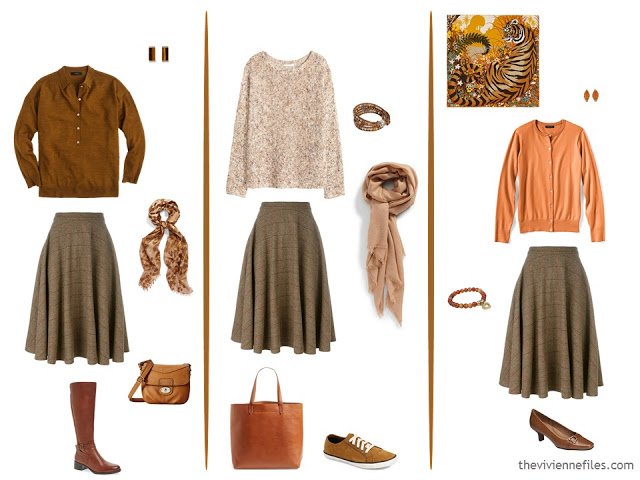 3 ways to wear a brown plaid skirt