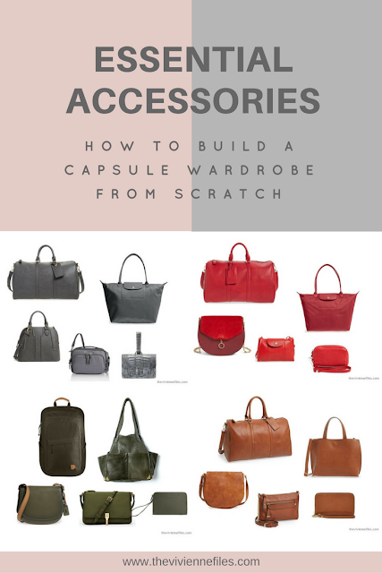 How to add essential accessories to a capsule wardrobe - building a wardrobe of bags and purses.