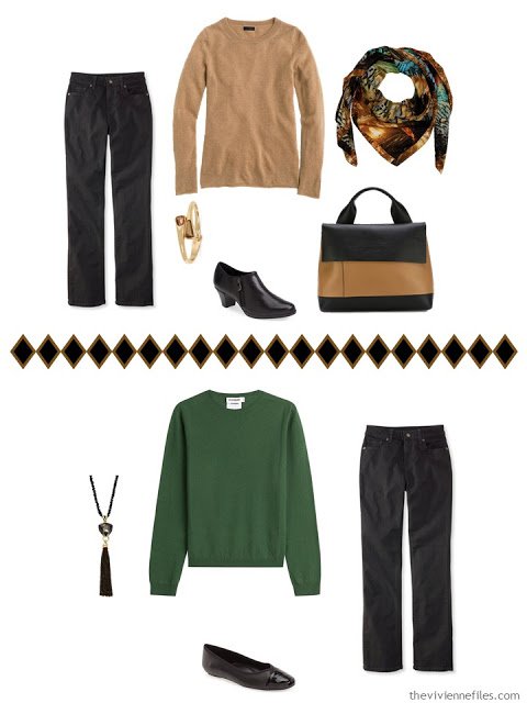 Capsule wardrobe in a brown, green, and blue color palette, inspired by art: Portrait of Marevna by Diego Rivera