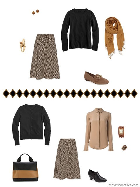 Capsule wardrobe in a brown, green, and blue color palette, inspired by art: Portrait of Marevna by Diego Rivera