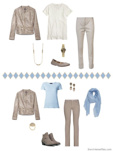 Capsule wardrobe in a blue and beige color palette inspired by art - Portrait of Pablo Picasso by Juan Gris