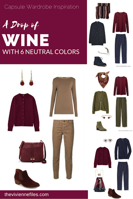 Capsule wardrobe colour palette inspiration - a drop of wine with 6 neutral colors