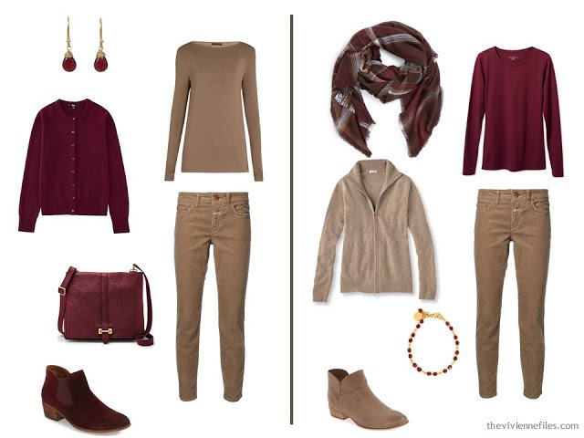 Capsule wardrobe colour palette inspiration - a drop of wine with camel