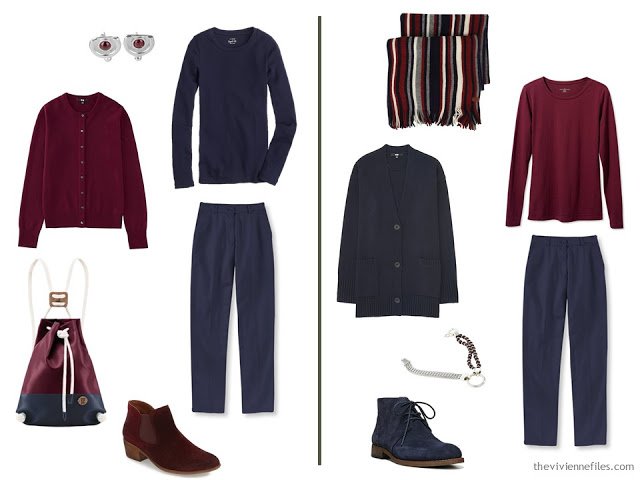 Capsule wardrobe colour palette inspiration - a drop of wine with navy