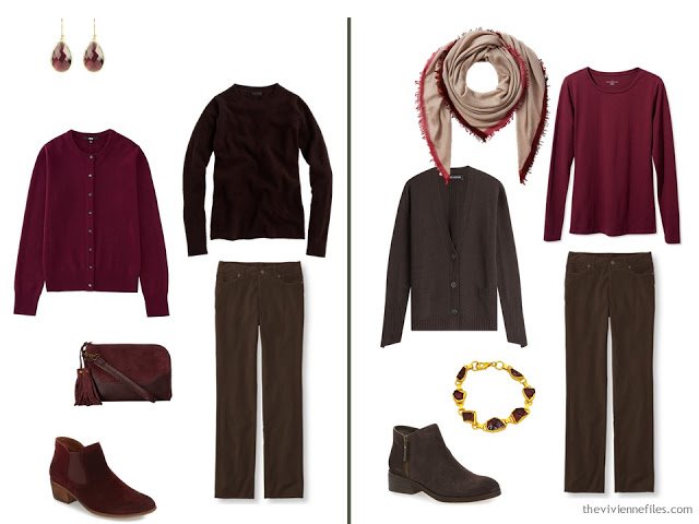 Capsule wardrobe colour palette inspiration - a drop of wine with brown