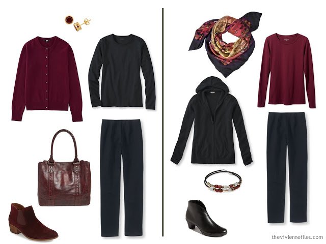 Capsule wardrobe colour palette inspiration - a drop of wine with black