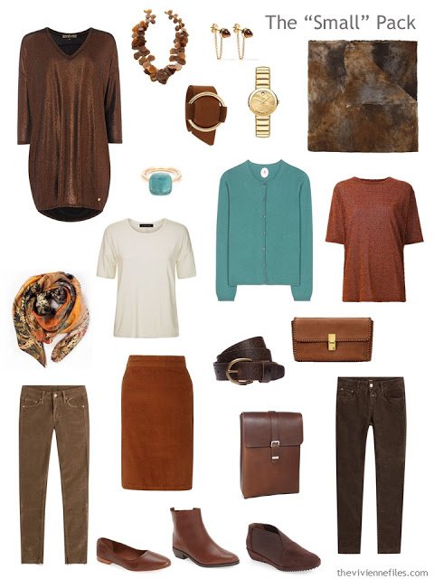 Capsule wardrobe in a brown, and turquoise color palette, inspired by art: Spirit of Autumn by Albert Pinkham Ryder