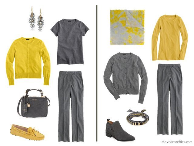 Wearing mustard and grey together - 2 ideas