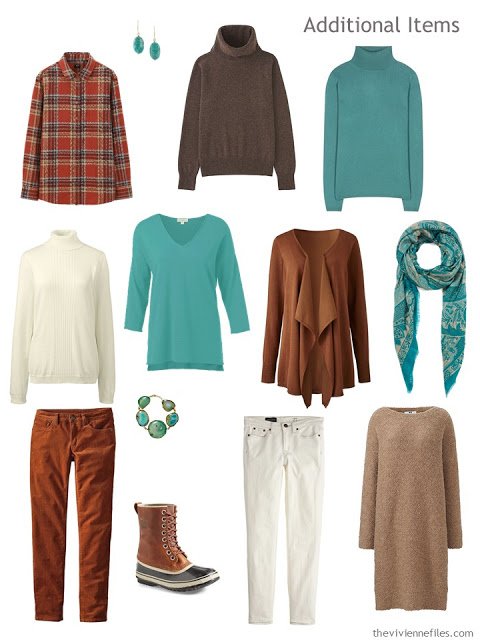 Capsule wardrobe in a brown, and turquoise color palette, inspired by art: Spirit of Autumn by Albert Pinkham Ryder