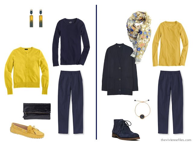 How to wear navy and gold together - two ideas