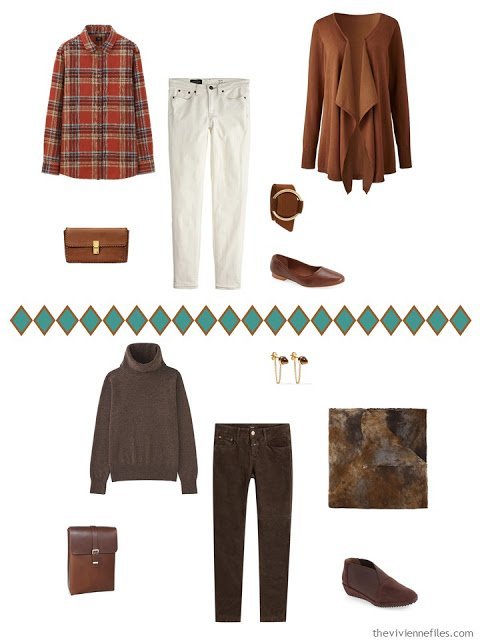 Capsule wardrobe in a brown, and turquoise color palette, inspired by art: Spirit of Autumn by Albert Pinkham Ryder