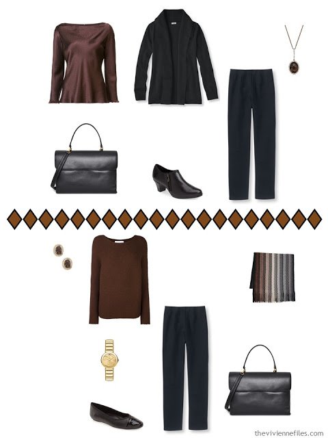 How to wear brown and black together - two ideas