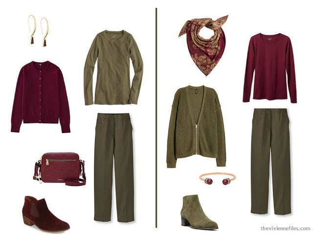 Capsule wardrobe colour palette inspiration - a drop of wine with olive