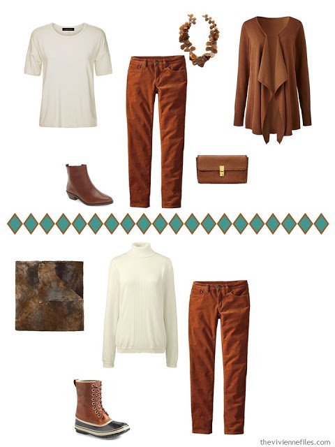 Capsule wardrobe in a brown, and turquoise color palette, inspired by art: Spirit of Autumn by Albert Pinkham Ryder