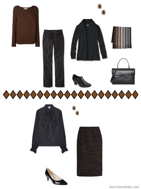 How to wear brown and black together - 2 outfits