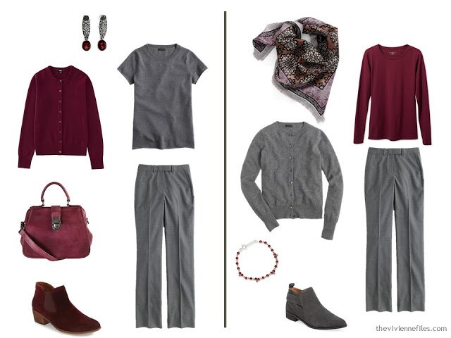 Capsule wardrobe colour palette inspiration - a drop of wine with grey