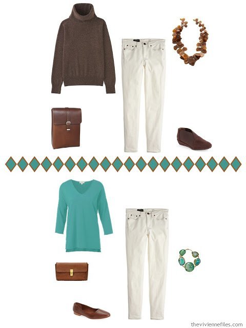 Capsule wardrobe in a brown, and turquoise color palette, inspired by art: Spirit of Autumn by Albert Pinkham Ryder