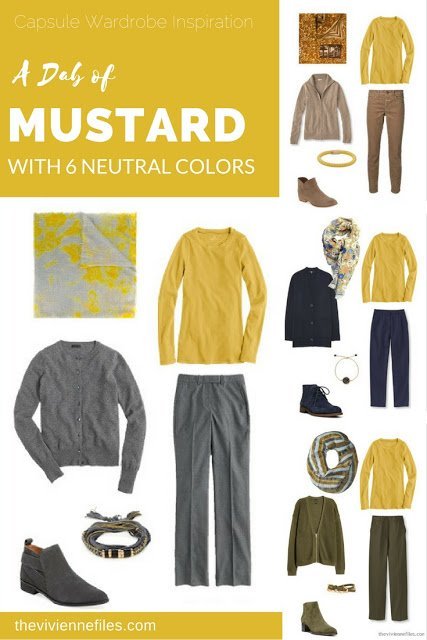 Capsule wardrobe colour palette inspiration - a dab of mustard yellow with 6 neutral colors