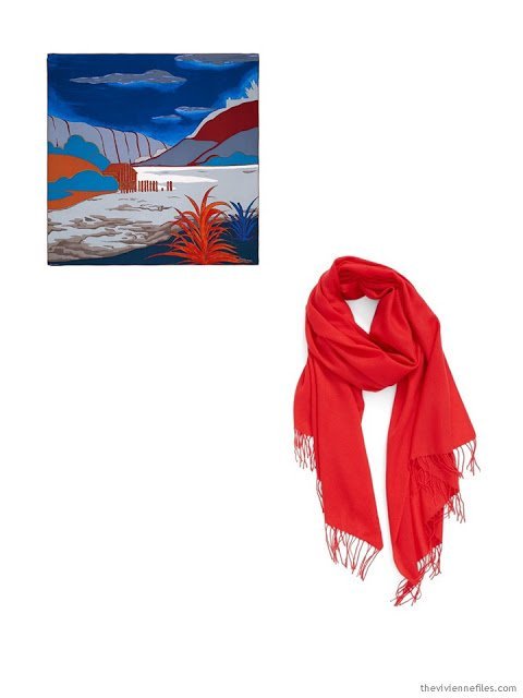 2 classic scarves in red, blue and white