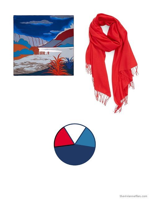 2 classic scarves in red, blue and white, and a capsule wardrobe color scheme based upon the scarves