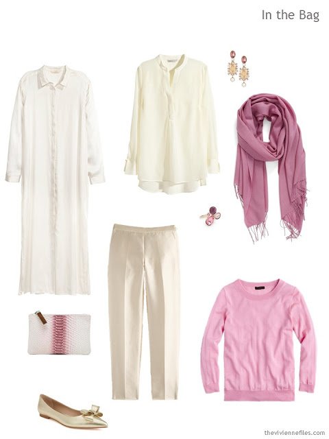 What to pack for an overnight trip, in ivory and pink