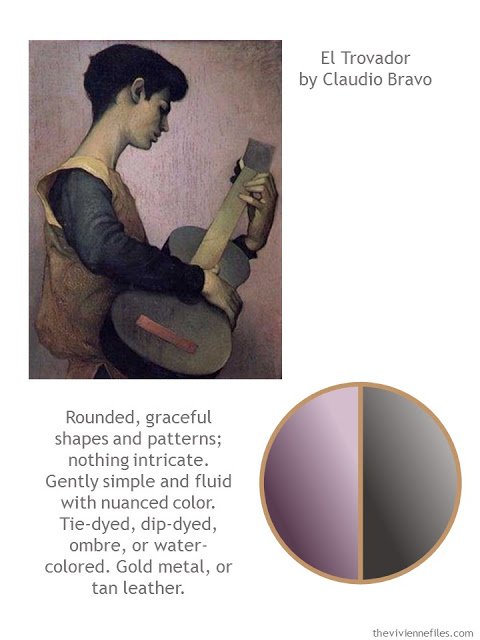 Capsule wardrobe color palette in grey and purple inspired by art: El Trovador by Claudio Bravo