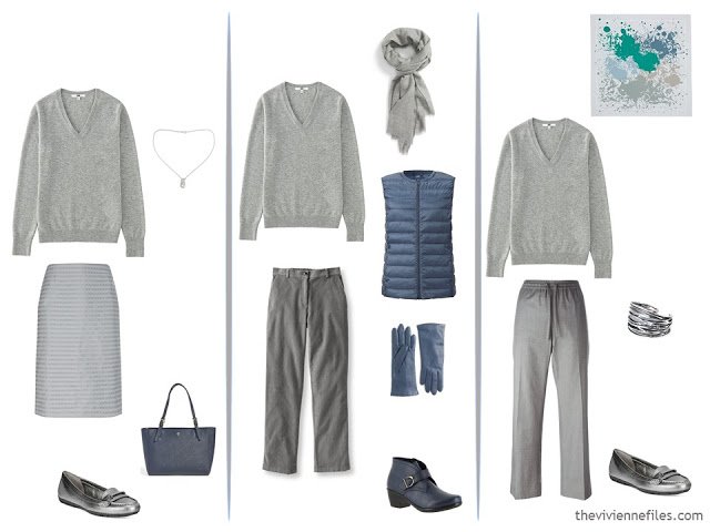 3 ways to wear a grey v-neck sweater