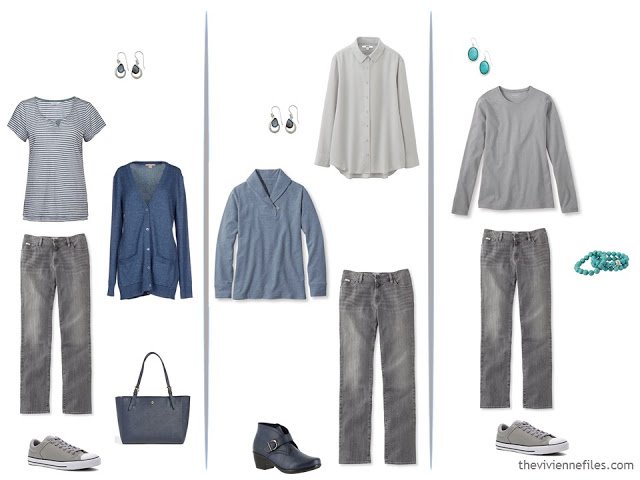 three ways to wear grey jeans