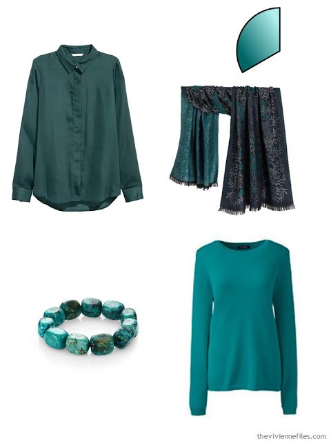 Capsule wardrobe color palette in peach and teal inspired by Art: Proserpine by Dante Gabriel Rossetti