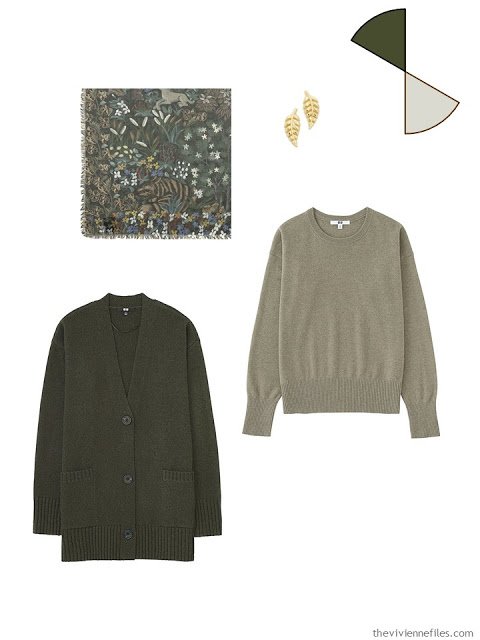 Capsule wardrobe color palette in olive and rust inspired by Art: Vase with Honesty by Vincent van Gogh