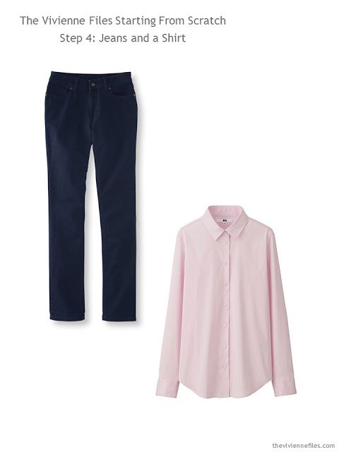 Adding jeans and a pink shirt to a Starting From Scratch Wardrobe