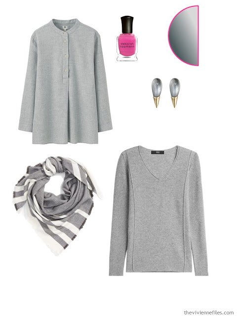 Capsule wardrobe color palette in grey and teal, inspired by Art: Untitled by Wilfredo Lam