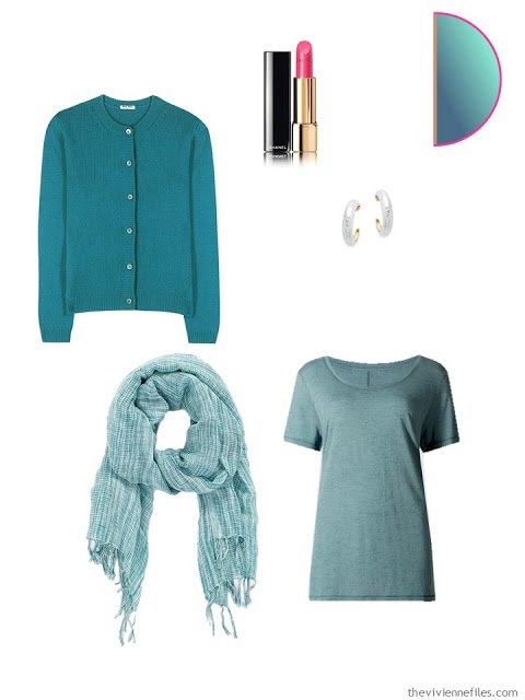 Capsule wardrobe color palette in grey and teal, inspired by Art: Untitled by Wilfredo Lam