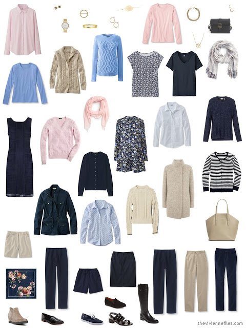 Starting From Scratch capsule wardrobe in navy, beige, pink and blue